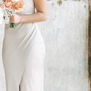 BHLDN Dylan One-Shoulder Satin Side-Slit Gown
